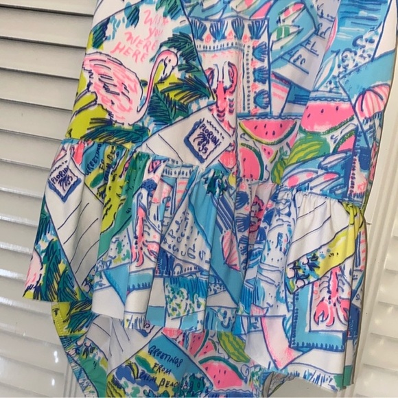 Lilly Pulitzer kids Girls Blue and Pink One Piece Swimwear with Scoop Neckline - Picture 3 of 6